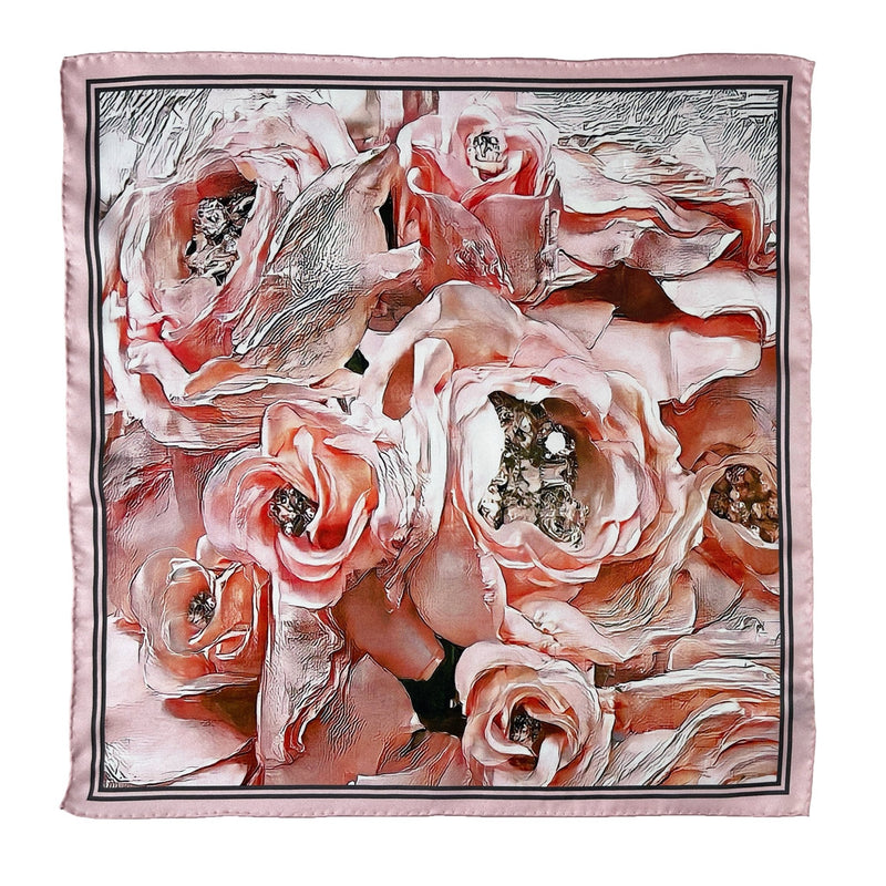 Luxury Hand Rolled Pocket Square - Classical Pink Rose Silk Twill - Marie Livet