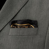 Luxury Hand Rolled Pocket Square - Evergreen Black and Gold Silk Twill - Marie Livet