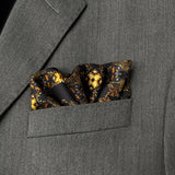 Luxury Hand Rolled Pocket Square - Evergreen Black and Gold Silk Twill - Marie Livet