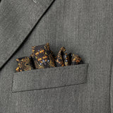 Luxury Hand Rolled Pocket Square - Evergreen Black and Gold Silk Twill - Marie Livet