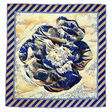 Luxury Hand Rolled Pocket Square - Wave Rose Blue and Gold Silk Twill - Marie Livet