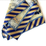 Luxury Hand Rolled Pocket Square - Wave Rose Blue and Gold Silk Twill - Marie Livet