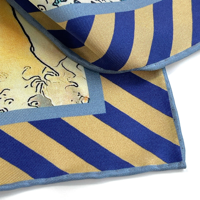 Luxury Hand Rolled Pocket Square - Wave Rose Blue and Gold Silk Twill - Marie Livet