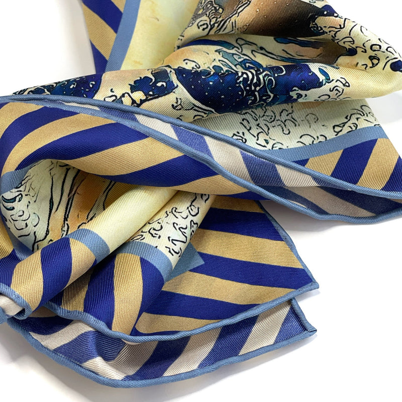 Luxury Hand Rolled Pocket Square - Wave Rose Blue and Gold Silk Twill - Marie Livet