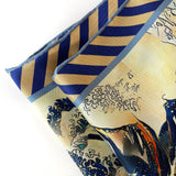 Luxury Hand Rolled Pocket Square - Wave Rose Blue and Gold Silk Twill - Marie Livet