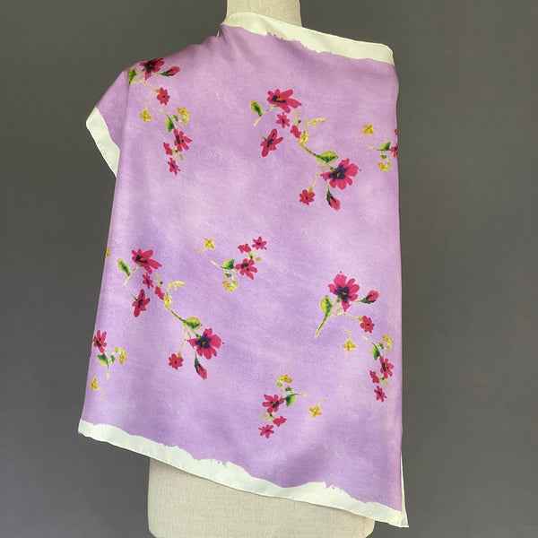 Purple Watercolor Floral Silk Twill Scarf - Marie Livet