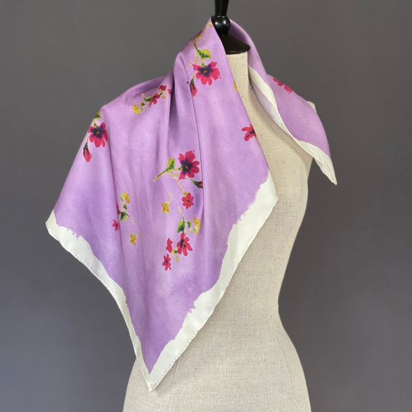 Purple Watercolor Floral Silk Twill Scarf - Marie Livet