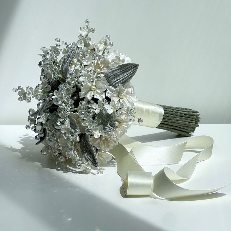 Sasha Jeweled Pearl and Crystal Wedding Bouquet - Marie Livet