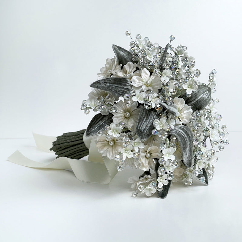Sasha Jeweled Pearl and Crystal Wedding Bouquet - Marie Livet