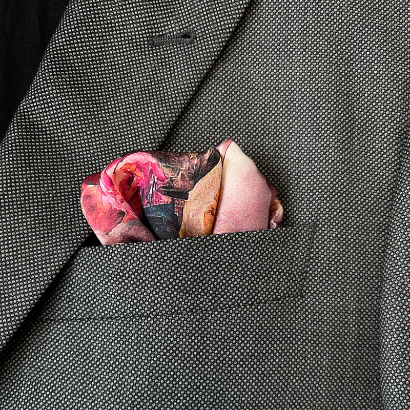 Abraham Darby Rose Vortex Silk Pocket Square Couture Peachy Pink