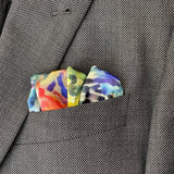 Set of Two Colorful Flower Silk Satin Pocket Square - Pocket Square Holder - Holiday Gift Set - Marie Livet