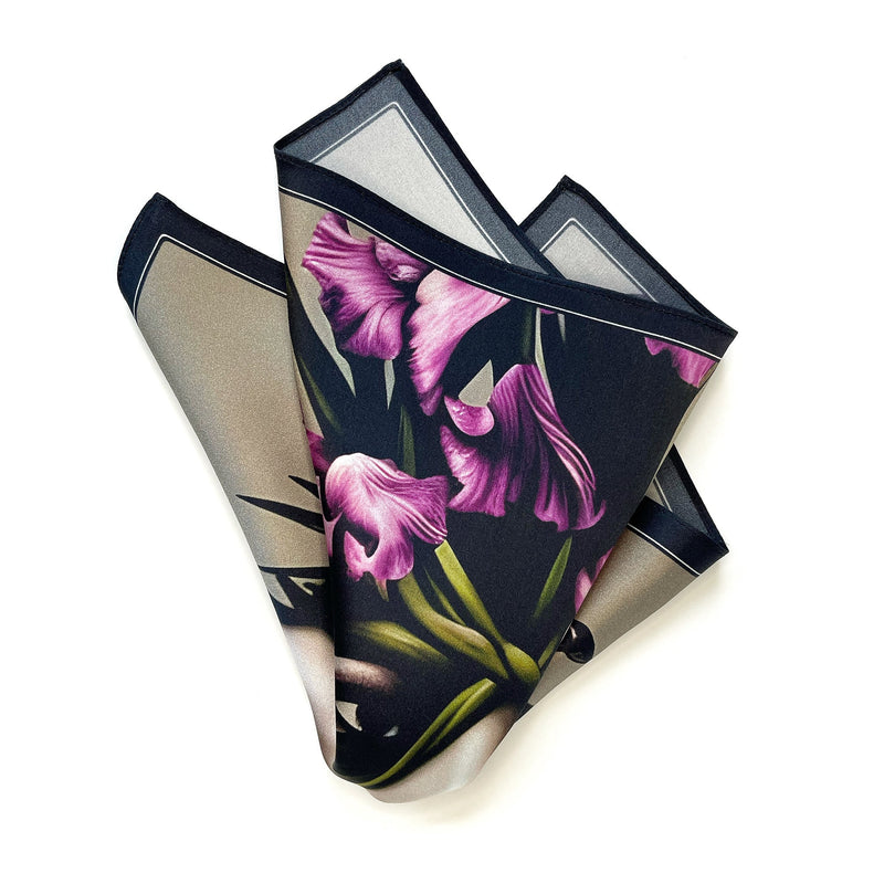 Set of Two Rose and Iris Floral Silk Pocket Squares - Holiday Gift Set - Marie Livet