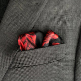 Set of Two Silk Pocket Square Black Red and Tapestry Rose Beige Rust - Holiday Gift Set - Marie Livet