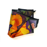 Set of Two Silk Pocket Square Blue Orange Poppy Floral - Pocket Square Holder - Holiday Gift Set - Marie Livet