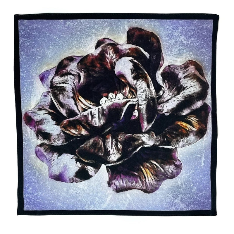 Set of Two Silk Pocket Square Evergreen Black Gold and Purple Rose - Pocket Square Holder - Holiday Gift Set - Marie Livet