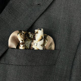 Set of Two Silk Pocket Square Gold Black and Blush Peach Floral - Holiday Gift Set - Marie Livet