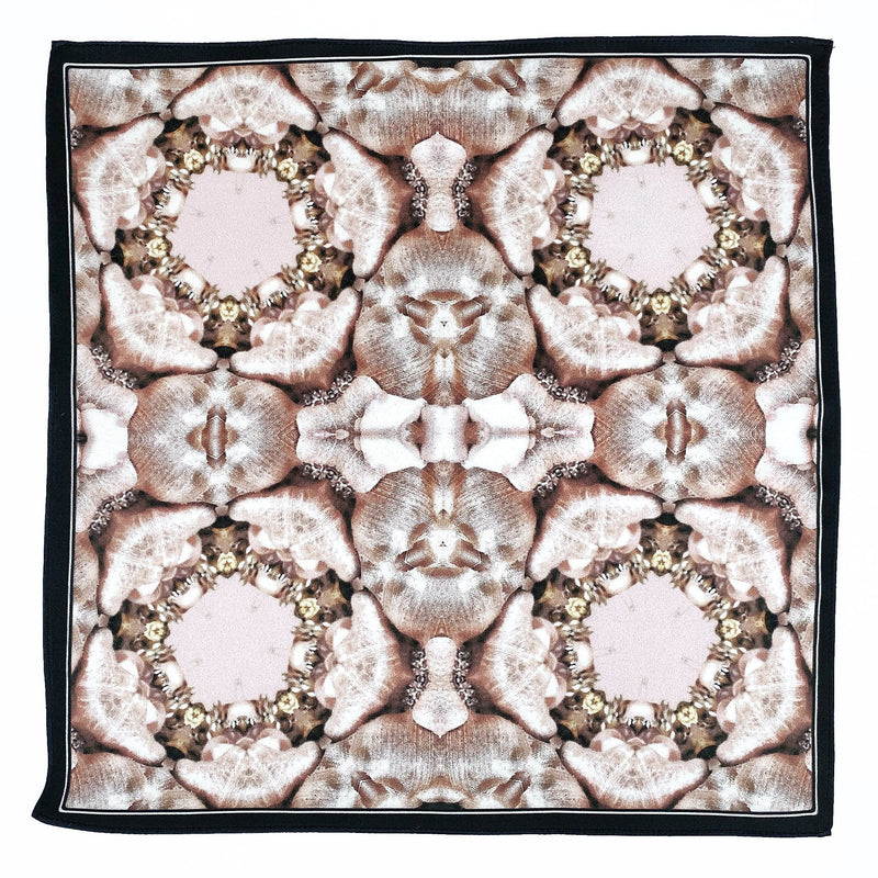 Set of Two Silk Pocket Square Gold Black and Blush Peach Floral - Holiday Gift Set - Marie Livet