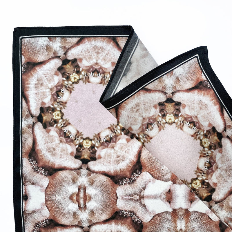 Set of Two Silk Pocket Square Gold Black and Blush Peach Floral - Holiday Gift Set - Marie Livet