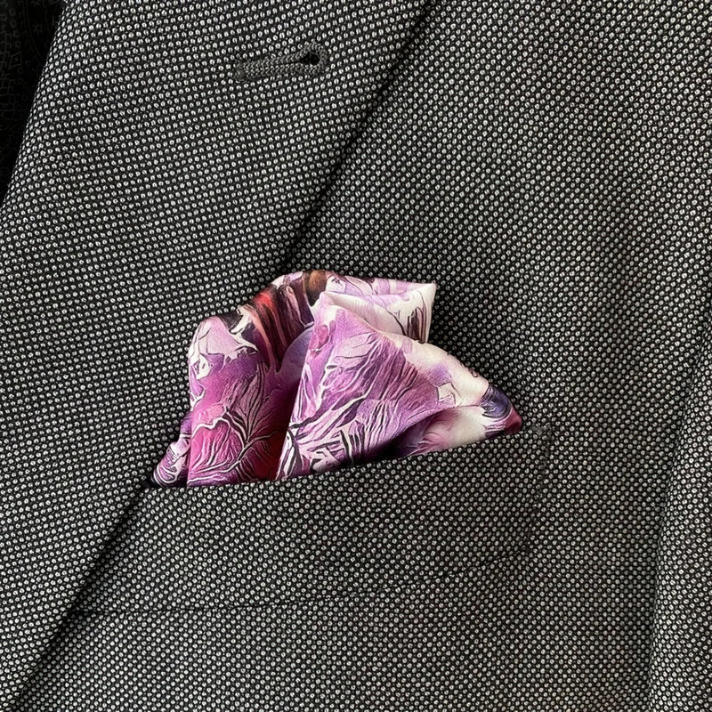 Set of Two Silk Pocket Square Purple Orchid and Pink Reverie - Holiday Gift Set - Marie Livet