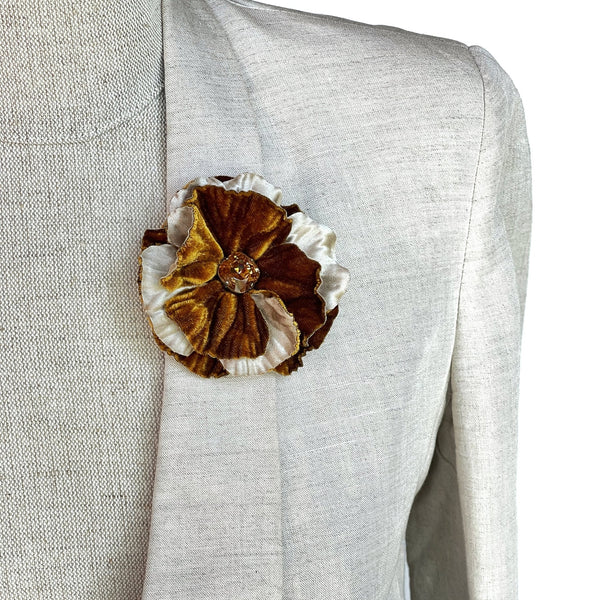 Silk Velvet and Crystal Flower Brooch - Luxury Fashion Accessory - Silk Floral Pin - Marie Livet