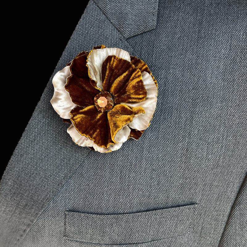 Silk Velvet and Crystal Flower Brooch - Luxury Fashion Accessory - Silk Floral Pin - Marie Livet