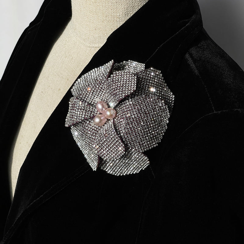 Starlight Couture Crystal Pearl Centered Flower Brooch - Marie Livet