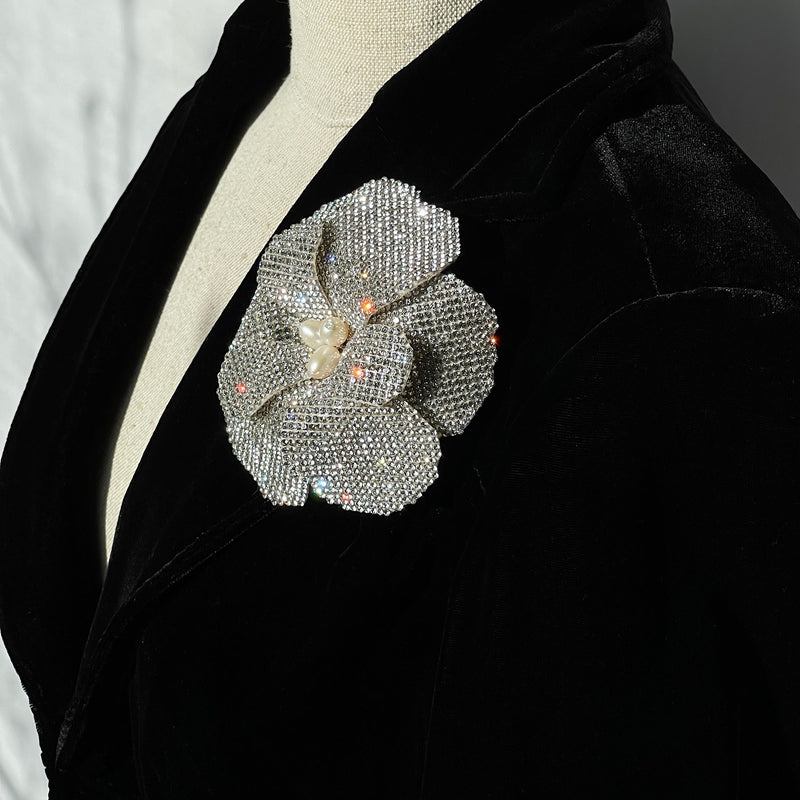 Starlight Couture Crystal Pearl Centered Flower Brooch - Marie Livet
