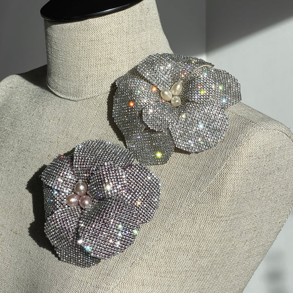 Starlight Couture Crystal Pearl Centered Flower Brooch - Marie Livet