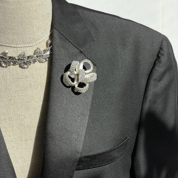 Starlight Sparkle Couture Crystal Flower Lapel Pin - Luxury Fashion Accessory - Silver and Ivory - Marie Livet