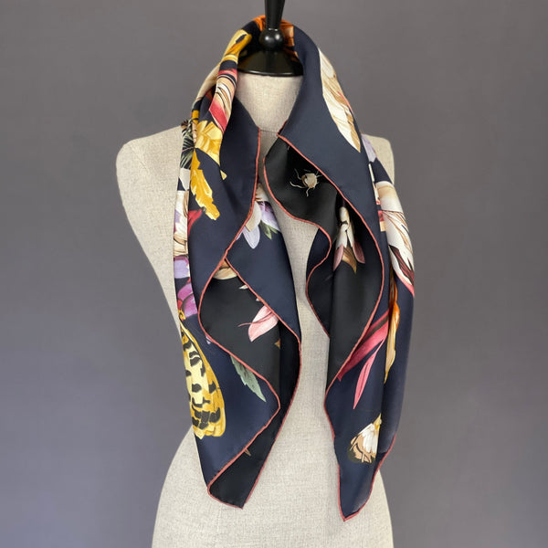 Tropical Floral Silk Twill Scarf - Double Sided Print - Marie Livet