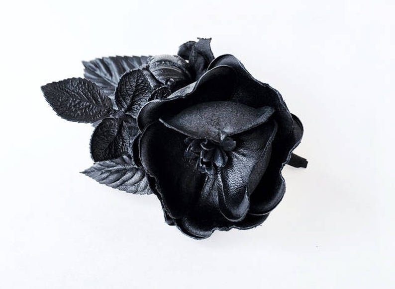 Kennedy Black Leather Floral Lapel Pin Boutonniere