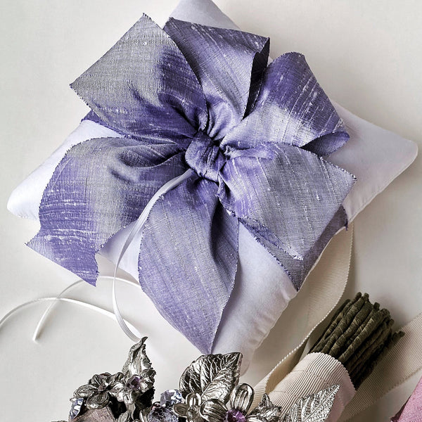 Alena Lilac Purple Bow Silk Ring Bearer Pillow - Marie Livet