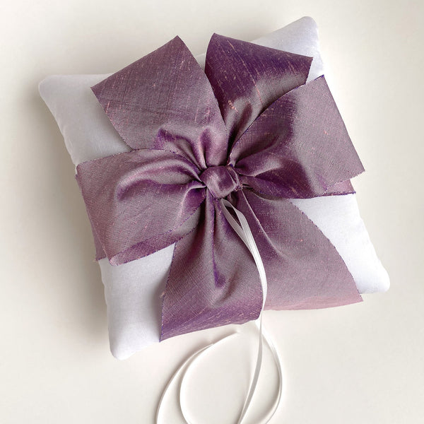Alena Plum Purple Bow Silk Ring Bearer Pillow - Marie Livet