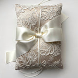 Alencon Ivory French Lace and Champagne Silk Ring Bearer Pillow - Marie Livet