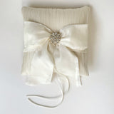 Alexandra Ivory Rhinestone Crystal Pleated Tulle Silk Bow Ring Bearer Pillow - Marie Livet