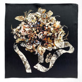 Art Series - Bramble Black and Gold Floral Silk Satin Pocket Square - Marie Livet