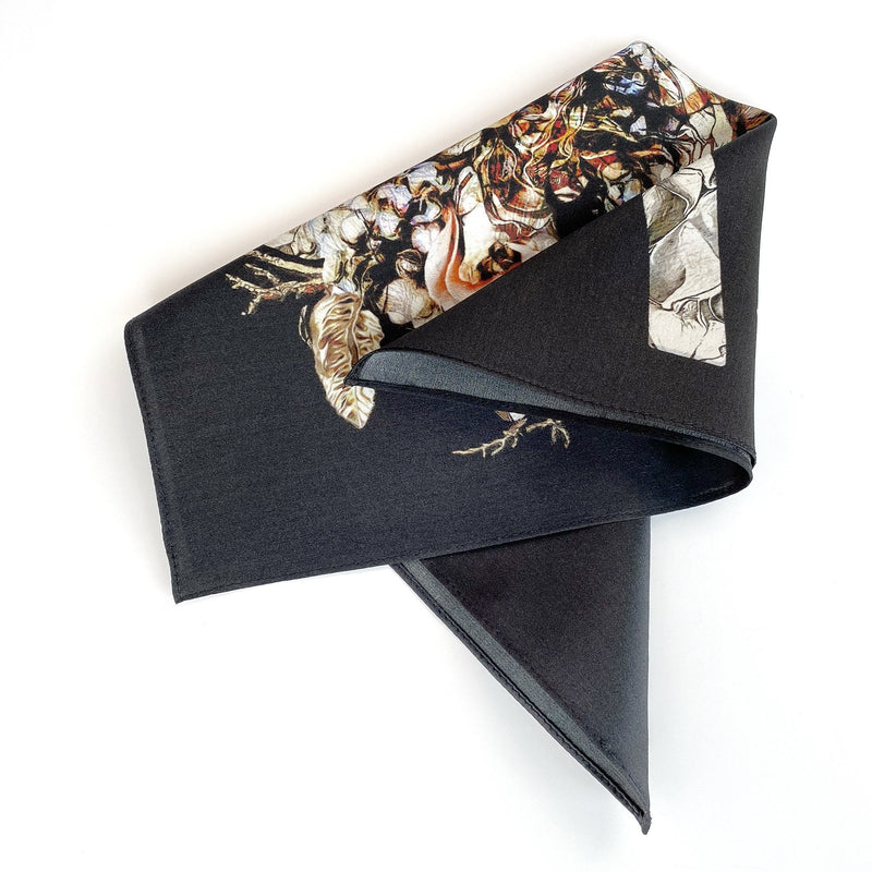 Art Series - Bramble Black and Gold Floral Silk Satin Pocket Square - Marie Livet