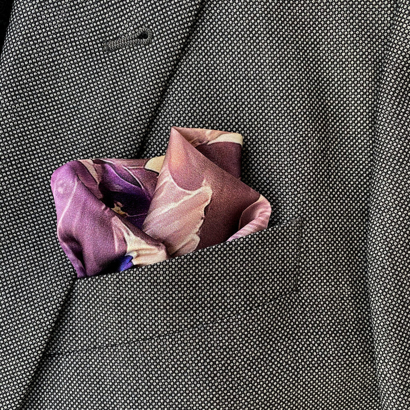 Art Series - Enigma Orchid Flower - Purple Silk Satin Pocket Square - Marie Livet