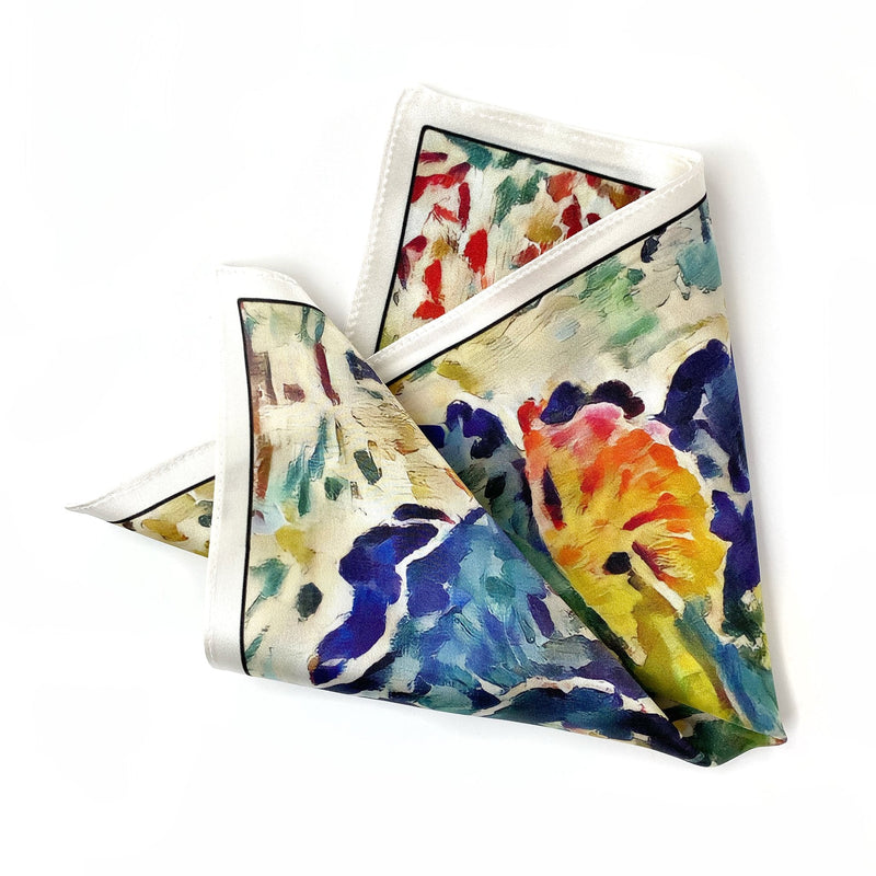 Art Series - Impressionist Flower - Bright Flower Silk Satin Pocket Square - Marie Livet