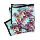 Art Series - Tropical Orchid - Aqua Pink Flower Silk Satin Pocket Square - Marie Livet
