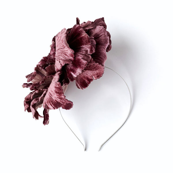 Ava Large Flower Mauve Purple Silk Velvet Floral Headband - Marie Livet