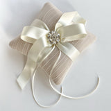 Ballerina Champagne and Ivory Pleated Tulle Silk Bow Ring Bearer Pillow - Marie Livet