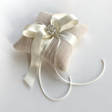 Ballerina Champagne and Ivory Pleated Tulle Silk Bow Ring Bearer Pillow - Marie Livet
