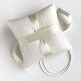 Ballerina Ivory and Gold Rhinestone Pleated Tulle Silk Bow Ring Bearer Pillow - Marie Livet