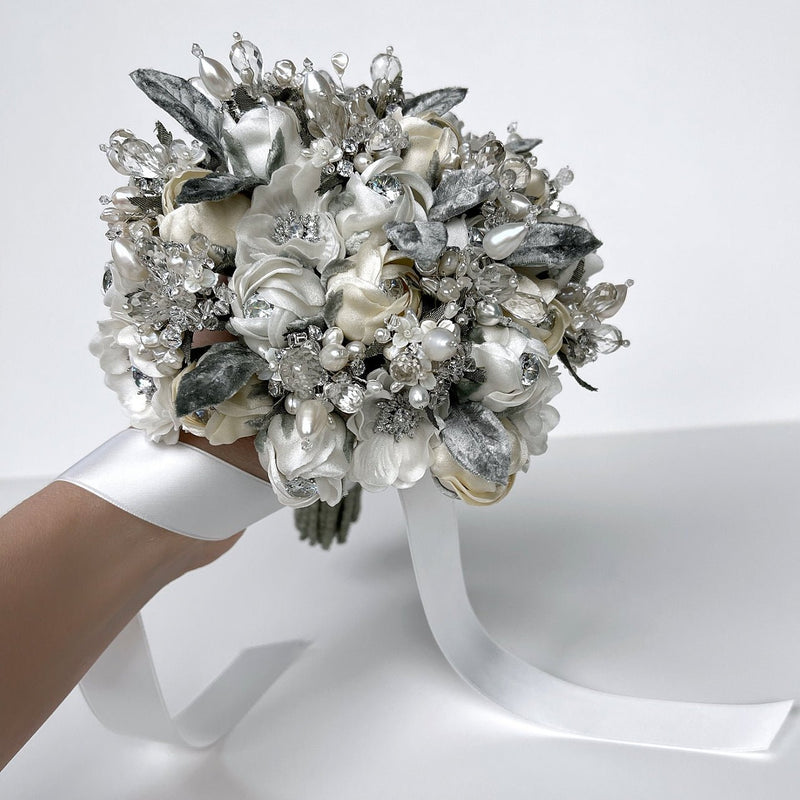 Bella Jeweled Pearl and Crystal Gemstone Wedding Bouquet - Marie Livet