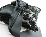 Black Sequin and Cream Silk Satin Ring Bearer Pillow - Marie Livet