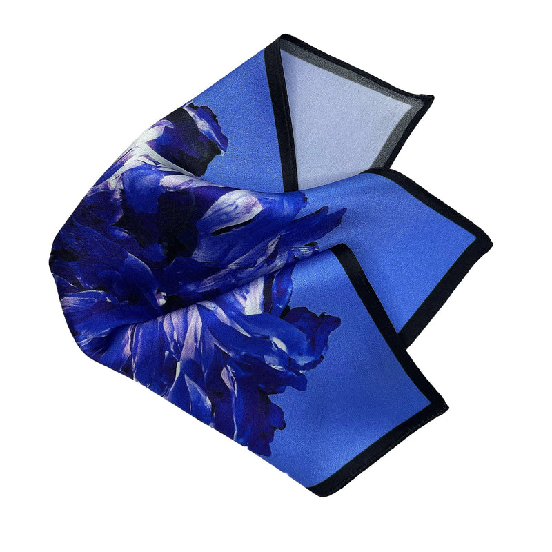 Blue Peony Silk Satin Pocket Square - Marie Livet