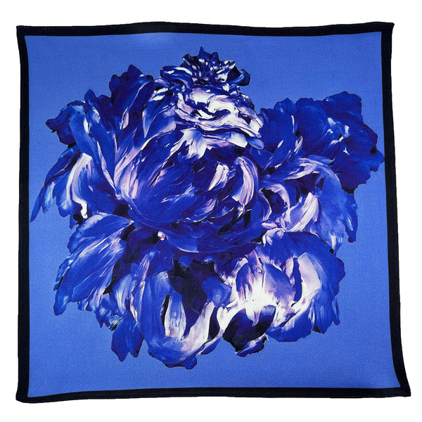 Blue Peony Silk Satin Pocket Square - Marie Livet