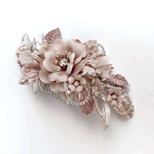 Blush Pink Gemma Couture Flower Bridal Hair Comb - Marie Livet