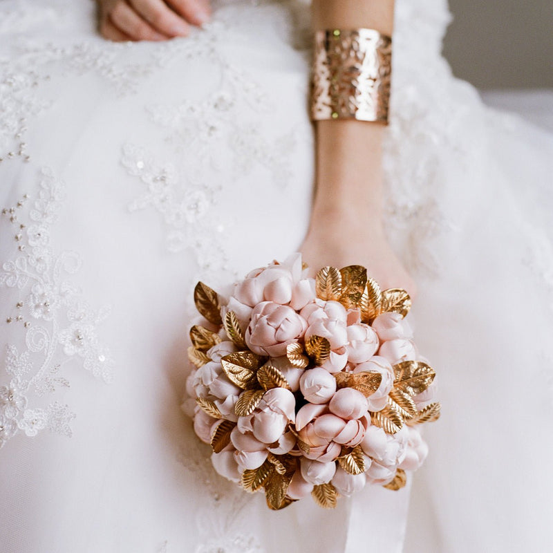 Blush Pink Gold Metal Leaf Bridal Bouquet - Marie Livet Blush Pink Gold Metal Leaf Bridal Bouquet - Marie Livet